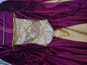 Adult Female Costumes to Hire - Medieval Maroon  & rose gold sequin dress - ADULT